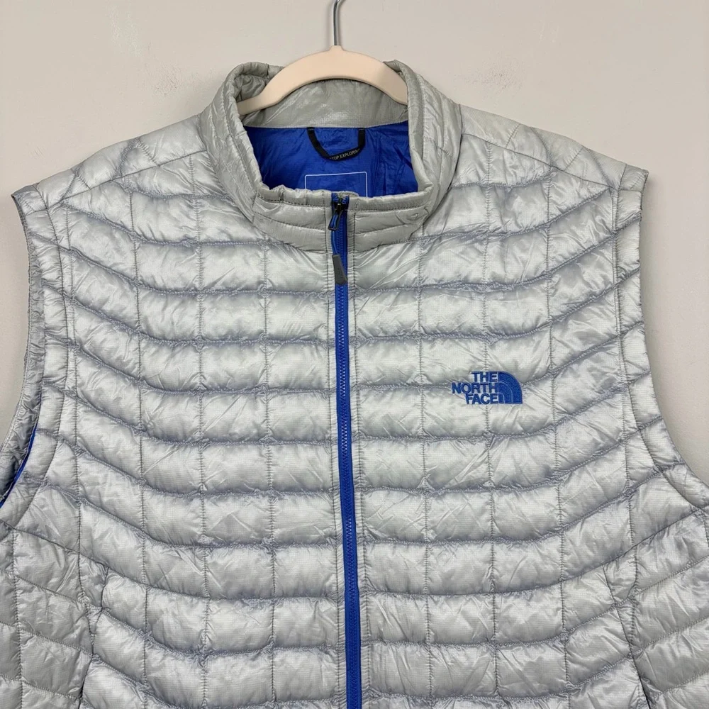 The North Face ThermoBall Vest Mens XXL Gray Blue Full Zip Lightweight‎ Puffer